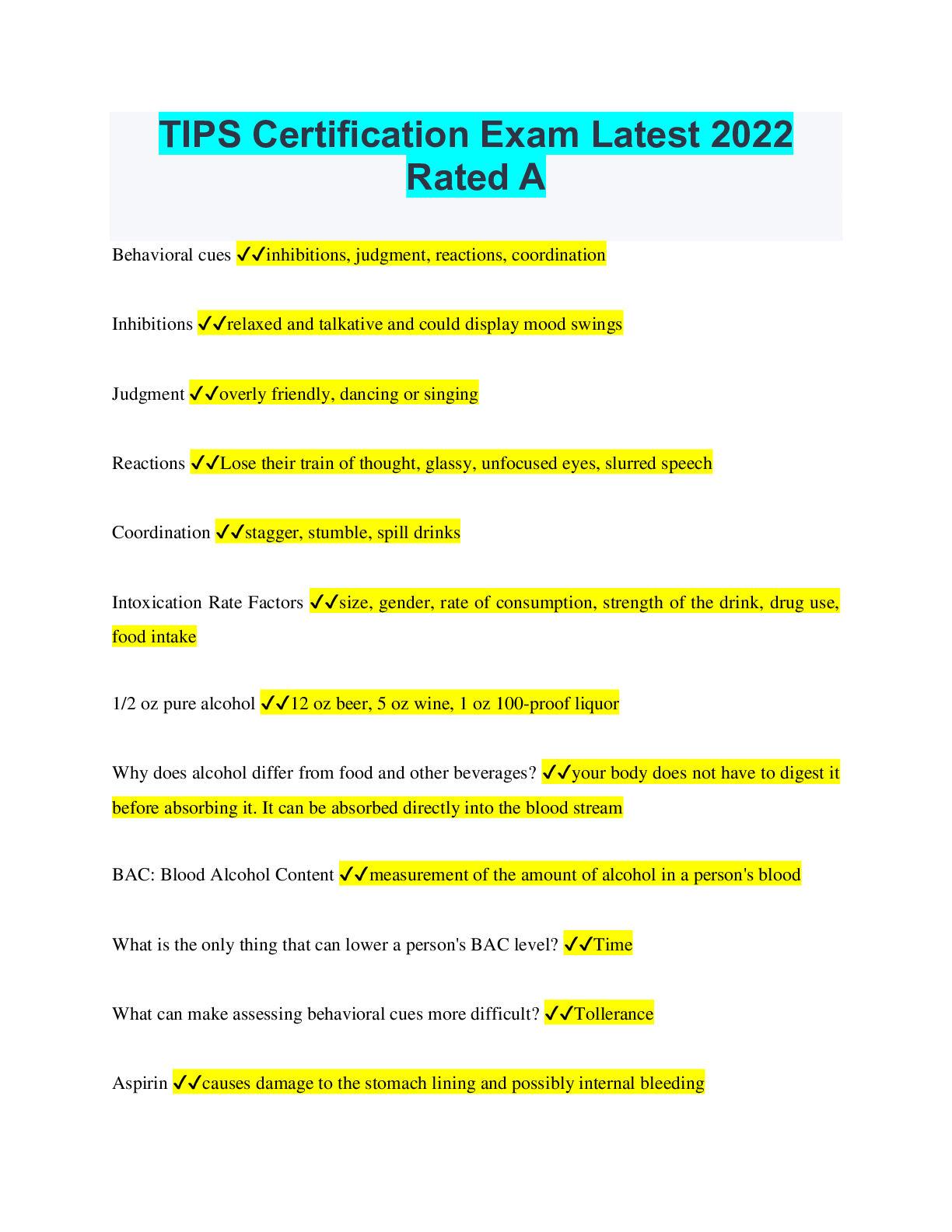 TIPS Certification Exam Latest 2022 Rated A Browsegrades
